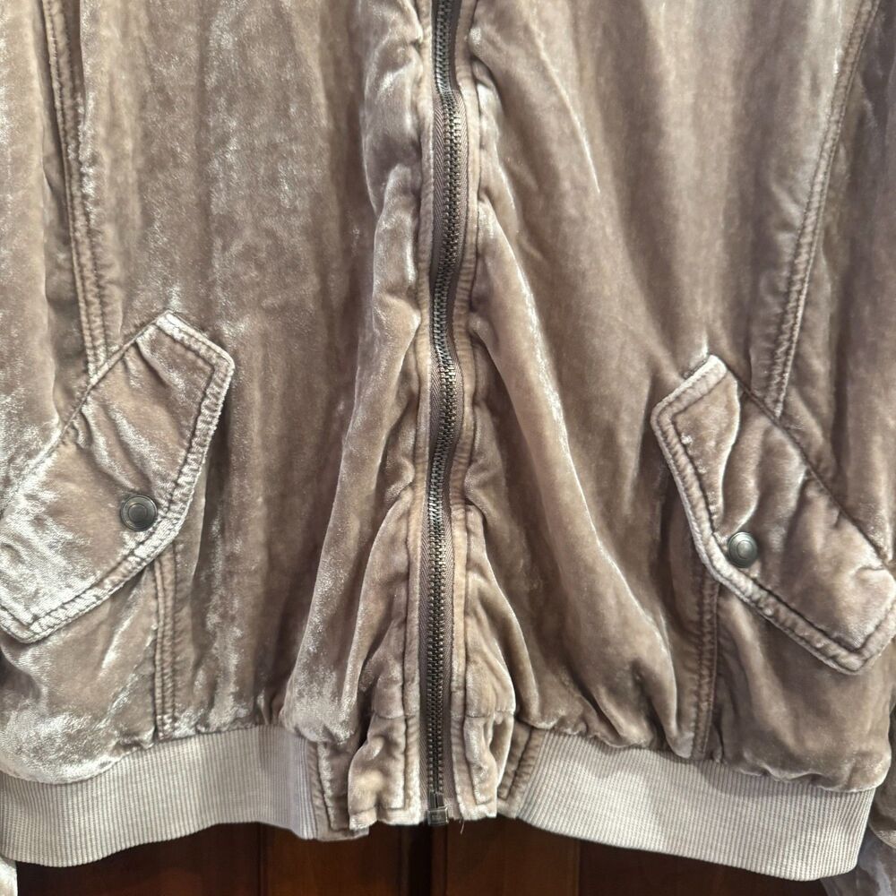 Free People Ruched Velvet Bomber Jacket Taupe Beige Boho Medium - Picture 6 of 16